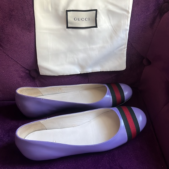 GUCCI SIZE 39 PURPLE BALLET FLATS W/ ICONIC RED &GREEN STRIPE GOOD CONDITION🇮🇹 - Picture 6 of 7